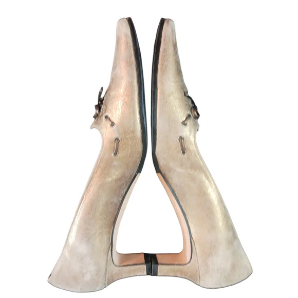 VANELI Vintage Gold/Bronze Square Toe Kitten Heel Pumps Size 7 - Picture 3 of 12